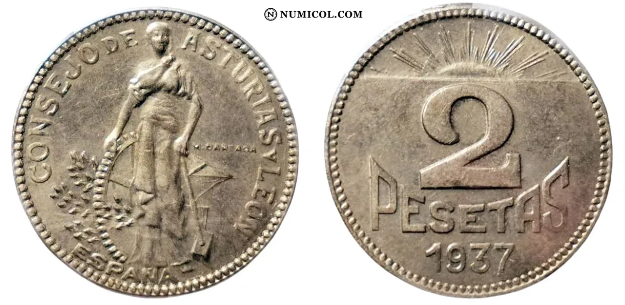 Moneda 2 Pesetas (Asturias and León)