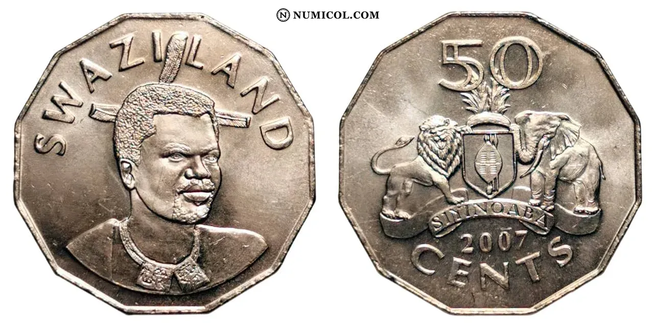 Moneda 50 Cents - Mswati III (2.º retrato)