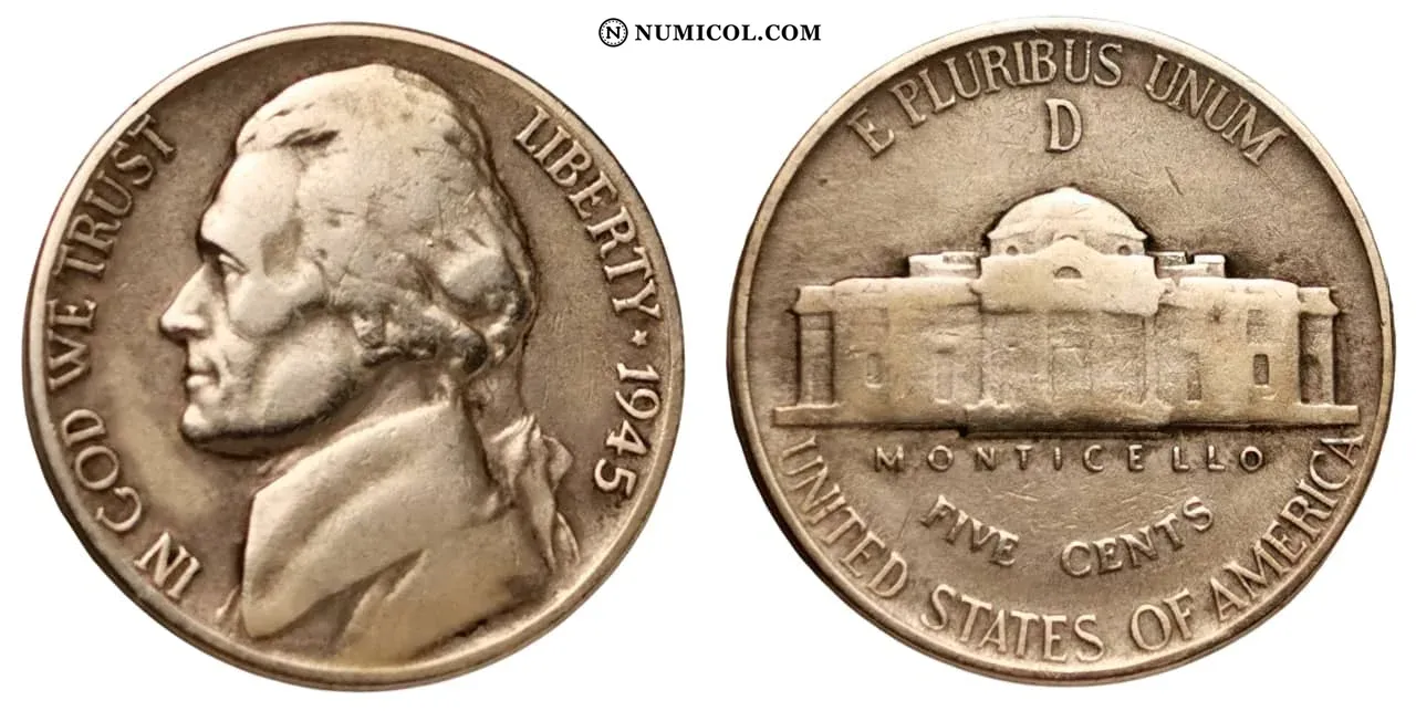 Moneda 5 Cents "Jefferson Wartime Nickel" (1.er retrato)