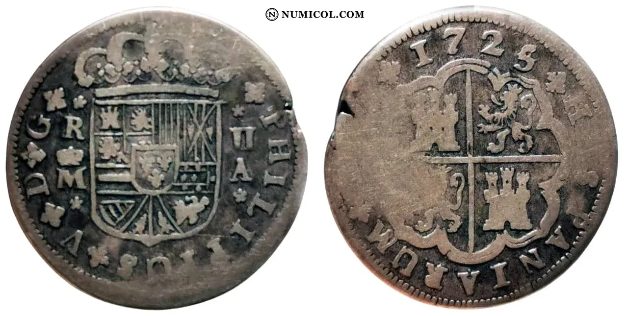 Moneda 2 Reales - Felipe V (Madrid; 2nd type; D  -  G)